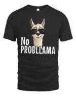 Amusing No Probllama Funny Llama Pun Sunglasses Graphic Tee - black t-shirt on white background