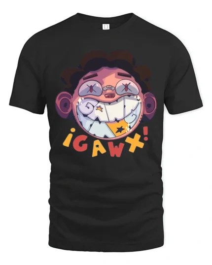 Edgy Toothy Grin Gaw Character Street Art Graphic Tshir - black t-shirt on white background