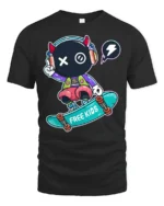 Devil Horn Skater Monster Headphones Graphic Street Tee - black t-shirt on white background