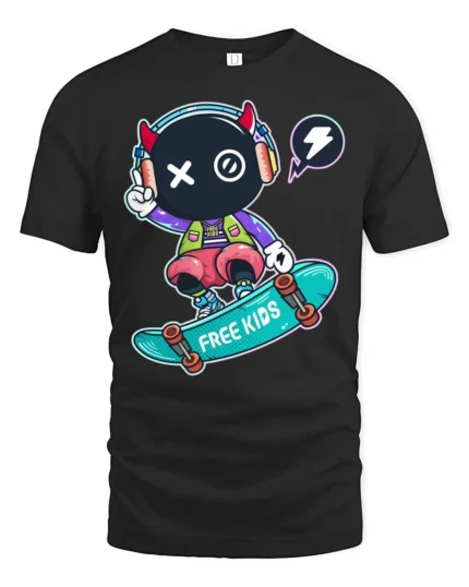 Devil Horn Skater Monster Headphones Graphic Street Tee - black t-shirt on white background