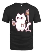 Kawaii Boba Addiction Cat Infusion Funny Graphic Tshirt - black t-shirt on white background