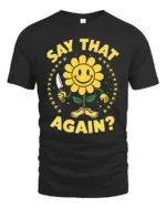 Sarcastic Smiling Flower Knife Threat Funny Graphic Tee - black t-shirt on white background
