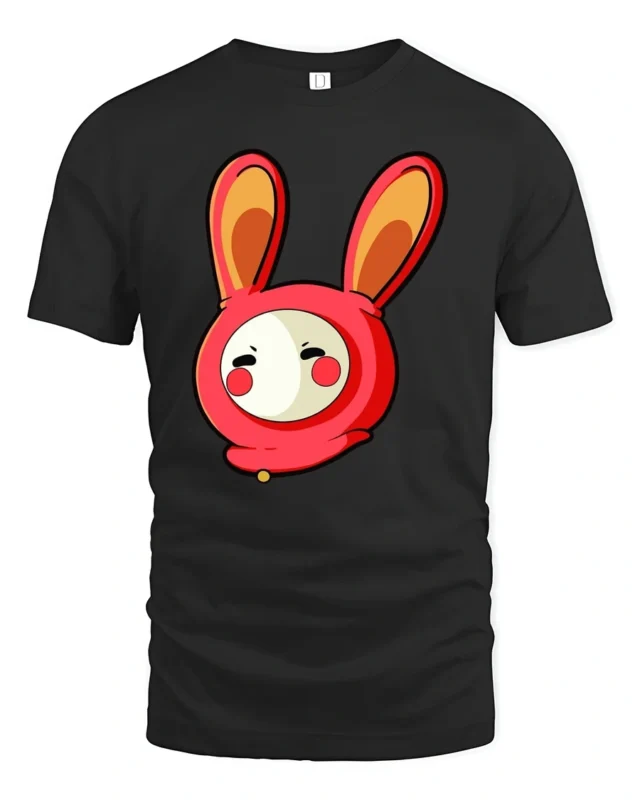 Playful Kawaii Rabbit Costume Character Red Graphic Tshirt - black t-shirt on white background