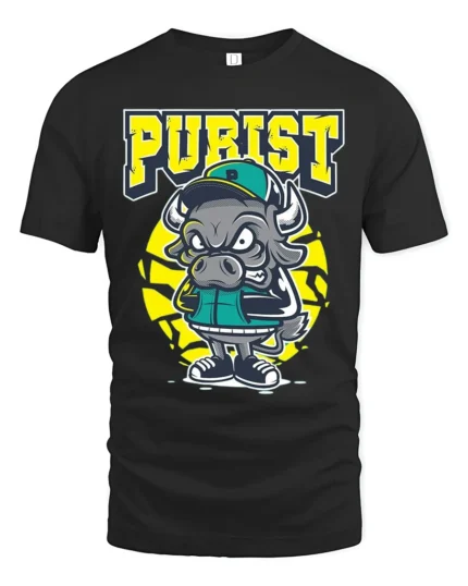 Angry Purist Bull Mascot Athletic Urban Graphic Tshirt - black t-shirt on white background