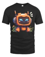 Friendly Orange Robot Monitor Face Botanical Graphic Tshirt - black t-shirt on white background
