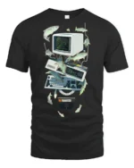 Retro Computer Tech Fish Surreal Graphic Tshirt - black t-shirt on white background