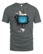 Ambient Cyberpunk Cats Retro TV Monitor Graphic Tshirt - gray t-shirt on white background