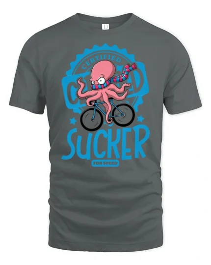 Funny Octopus Cyclist Certified Sucker Speed Graphic Tshirt - gray t-shirt on white background