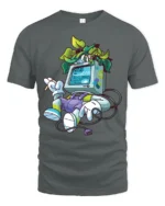 Retro Tech Nature Monitor Head Plant Person Graphic Tshirt - gray t-shirt on white background