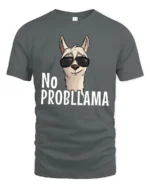 Amusing No Probllama Funny Llama Pun Sunglasses Graphic Tee - gray t-shirt on white background