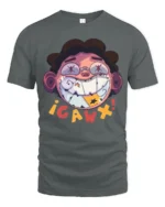 Edgy Toothy Grin Gaw Character Street Art Graphic Tshir - gray t-shirt on white background