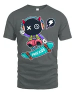 Devil Horn Skater Monster Headphones Graphic Street Tee - gray t-shirt on white background