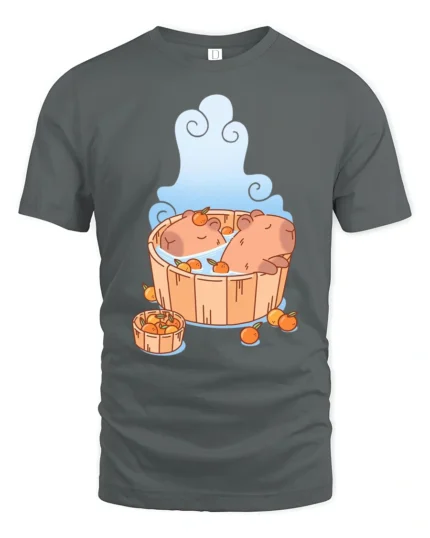 Chilling Capybara Hot Tub Citrus Zen Aesthetic Graphic Tee - gray t-shirt on white background