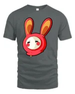 Playful Kawaii Rabbit Costume Character Red Graphic Tshirt - gray t-shirt on white background