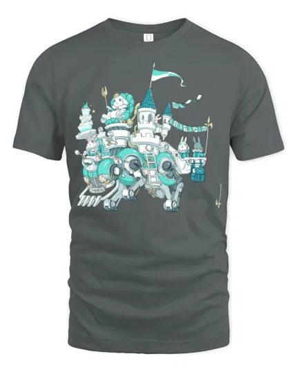 Splendid Mechanical Rabbit Castle Birthday Party Graphic Tee - gray t-shirt on white background