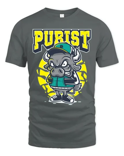 Angry Purist Bull Mascot Athletic Urban Graphic Tshirt - gray t-shirt on white background