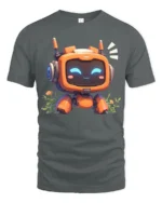 Friendly Orange Robot Monitor Face Botanical Graphic Tshirt - gray t-shirt on white background