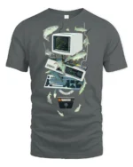 Retro Computer Tech Fish Surreal Graphic Tshirt - gray t-shirt on white background