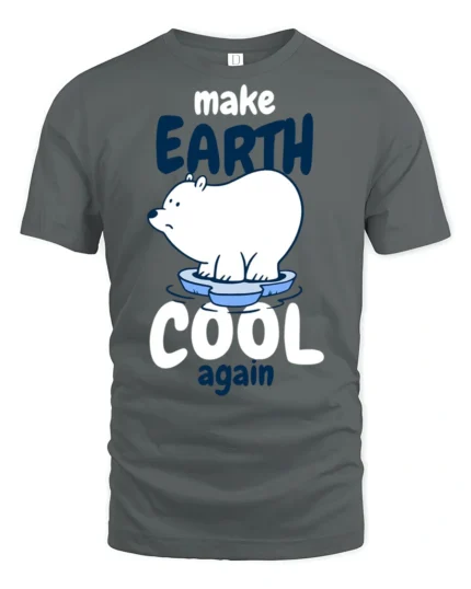 Caring Polar Bear Make Earth Cool Again Environmental Tshirt - gray t-shirt on white background