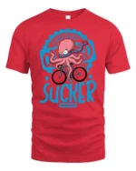 Funny Octopus Cyclist Certified Sucker Speed Graphic Tshirt - red t-shirt on white background