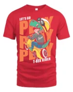 Dynamic Scooter T Rex Riding Helmet Biker Graphic Tshirt - red t-shirt on white background