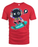 Devil Horn Skater Monster Headphones Graphic Street Tee - red t-shirt on white background