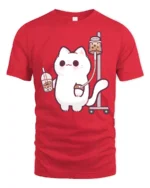 Kawaii Boba Addiction Cat Infusion Funny Graphic Tshirt - red t-shirt on white background