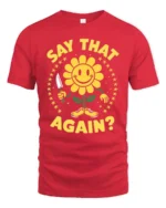 Sarcastic Smiling Flower Knife Threat Funny Graphic Tee - red t-shirt on white background