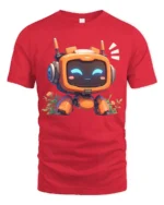 Friendly Orange Robot Monitor Face Botanical Graphic Tshirt - red t-shirt on white background