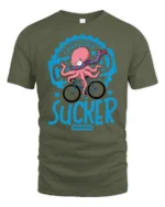 Funny Octopus Cyclist Certified Sucker Speed Graphic Tshirt - military green t-shirt on white background