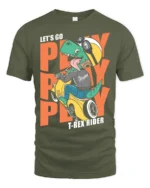 Dynamic Scooter T Rex Riding Helmet Biker Graphic Tshirt - military green t-shirt on white background