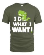 Sassy Baby T Rex I Do What I Want Diaper Graphic Tshirt - military green t-shirt on white background