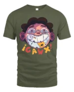 Edgy Toothy Grin Gaw Character Street Art Graphic Tshir - military green t-shirt on white background