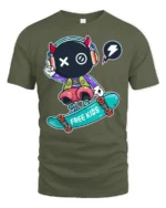 Devil Horn Skater Monster Headphones Graphic Street Tee - military green t-shirt on white background