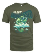 Cool Chameleon Color Me Impressed Retro Cloud Graphic Tshirt - military green t-shirt on white background