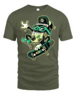 Retro Gaming Skater Rebel Console Cool Graphic Tshirt - military green t-shirt on white background