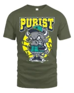 Angry Purist Bull Mascot Athletic Urban Graphic Tshirt - military green t-shirt on white background