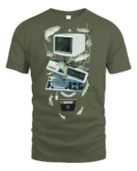 Retro Computer Tech Fish Surreal Graphic Tshirt - military green t-shirt on white background
