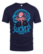 Funny Octopus Cyclist Certified Sucker Speed Graphic Tshirt - navy t-shirt on white background