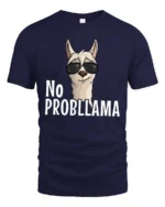Amusing No Probllama Funny Llama Pun Sunglasses Graphic Tee - navy t-shirt on white background