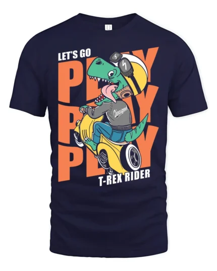 Dynamic Scooter T Rex Riding Helmet Biker Graphic Tshirt - navy t-shirt on white background