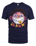 Edgy Toothy Grin Gaw Character Street Art Graphic Tshir - navy t-shirt on white background