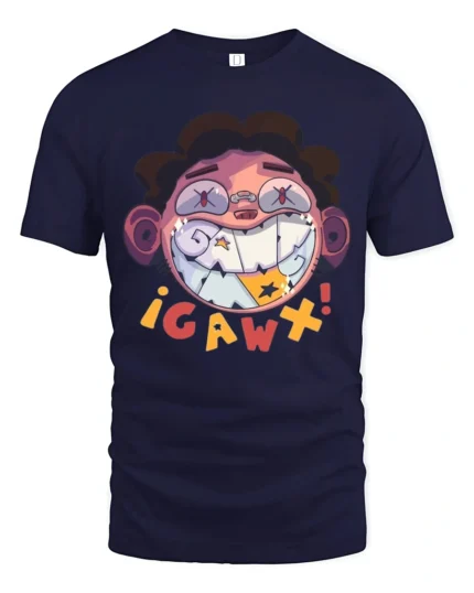 Edgy Toothy Grin Gaw Character Street Art Graphic Tshir - navy t-shirt on white background