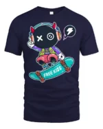 Devil Horn Skater Monster Headphones Graphic Street Tee - navy t-shirt on white background