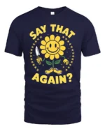 Sarcastic Smiling Flower Knife Threat Funny Graphic Tee - navy t-shirt on white background