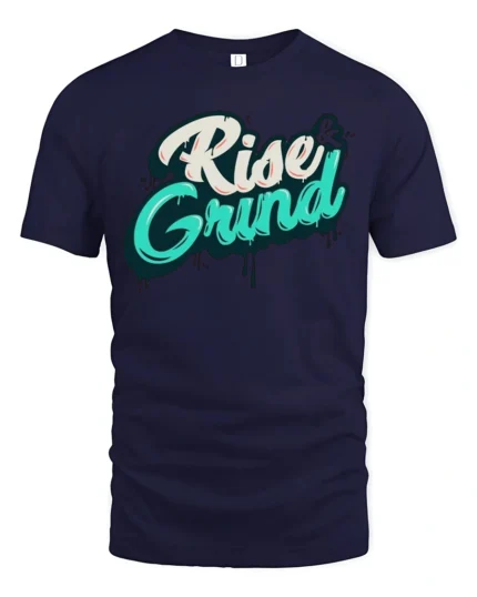 Urban Hustle Rise And Grind Graffiti Street Art Tshirt - navy t-shirt on white background