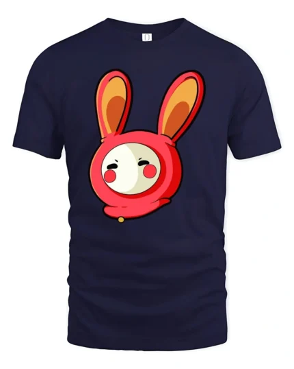 Playful Kawaii Rabbit Costume Character Red Graphic Tshirt - navy t-shirt on white background