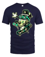 Retro Gaming Skater Rebel Console Cool Graphic Tshirt - navy t-shirt on white background
