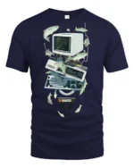 Retro Computer Tech Fish Surreal Graphic Tshirt - navy t-shirt on white background