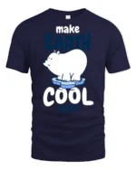 Caring Polar Bear Make Earth Cool Again Environmental Tshirt - navy t-shirt on white background